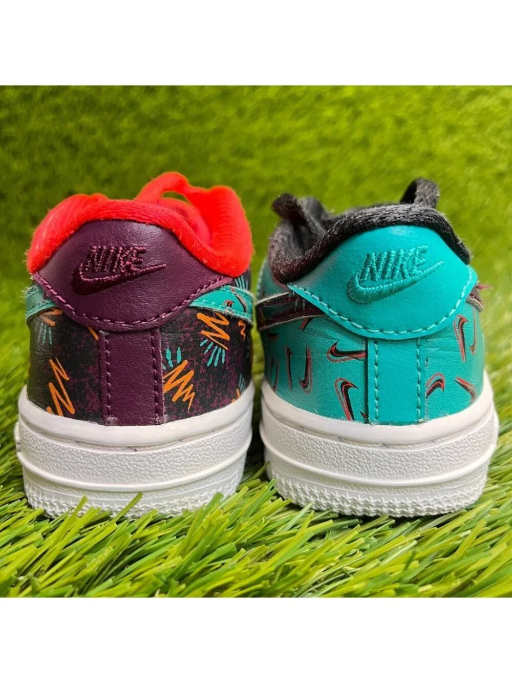 Nike Air Force 1 Low Bordeaux Orange Blue Boys Size 8C Athletic‎ Shoes Sneakers